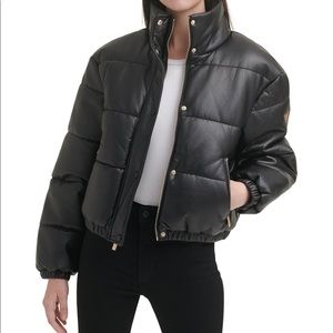 Guess Women’s Faux-Leather Puffer Coat